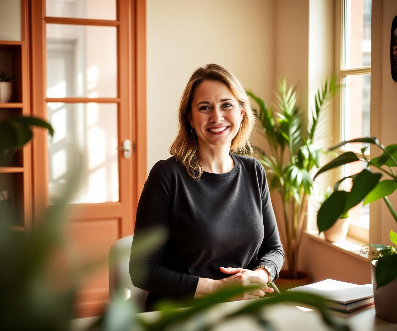 Sandy Cabaud, coach de vie souriante dans son cabinet lumineux à Toulouse
